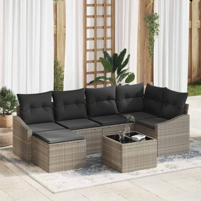 Conjunto de sofá de jardín 7 pcs Gris claro Poliratán