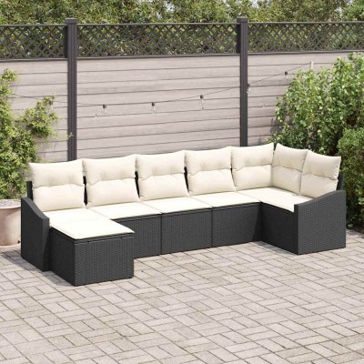 Conjunto de sofá de jardín 7 pcs Negro Poliratán