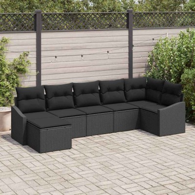 Conjunto de sofá de jardín 7 pcs Negro Poliratán