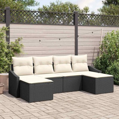 Conjunto de sofá de jardín 6 pcs Negro Poliratán