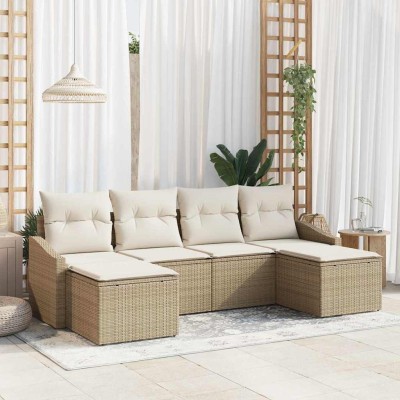 Conjunto de sofá de jardín 6 pcs Beige Poliratán