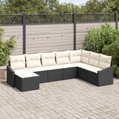 Conjunto de sofá de jardín 8 pcs Negro Poliratán