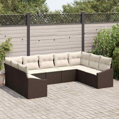 Conjunto de sofá de jardín 9 pcs Marrón Poliratán