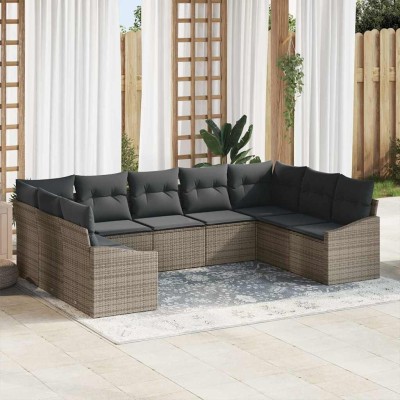 Conjunto de sofá de jardín 9 pcs Gris Poliratán