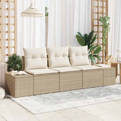 Conjunto de sofá de jardín 3 pcs Beige Poliratán