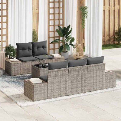 Conjunto de sofá de jardín 6 pcs Gris Poliratán