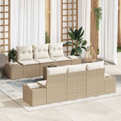 Conjunto de sofá de jardín 7 pcs Beige Poliratán
