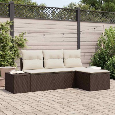 Conjunto de sofá de jardín 4 pcs Marrón Poliratán