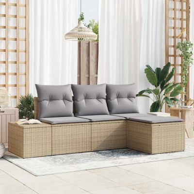 Conjunto de sofá de jardín 4 pcs Beige Poliratán