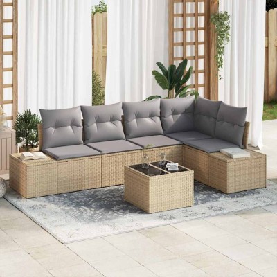 Conjunto de sofá de jardín 6 pcs Beige Poliratán