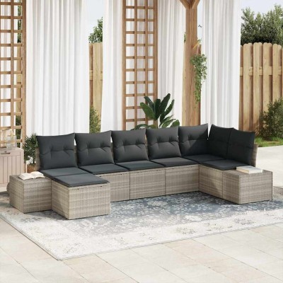 Conjunto de sofá de jardín con cojín 7 pcs Gris claro Poliratán