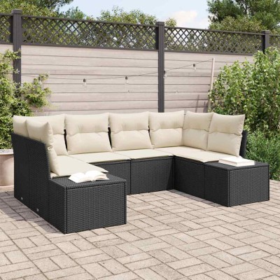 Conjunto de sofá de jardín con cojín 6 pcs Negro Poliratán