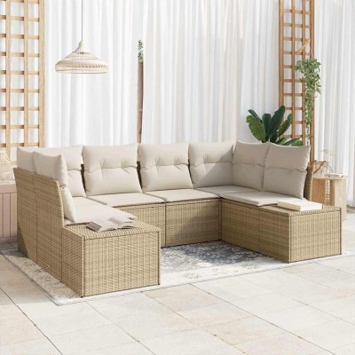 Conjunto de sofá de jardín con cojín 6 pcs Beige Poliratán