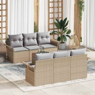 Conjunto de sofá de jardín 7 pcs Beige Poliratán
