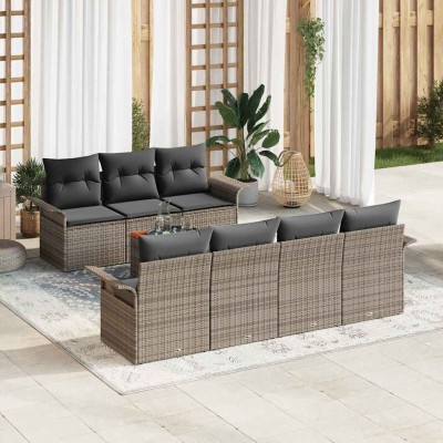 Conjunto de sofá de jardín 8 pcs Gris Poliratán