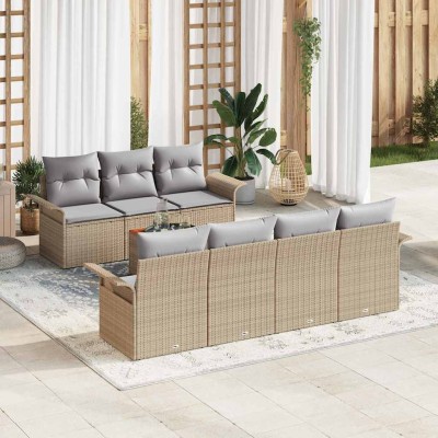 Conjunto de sofá de jardín 8 pcs Beige Poliratán