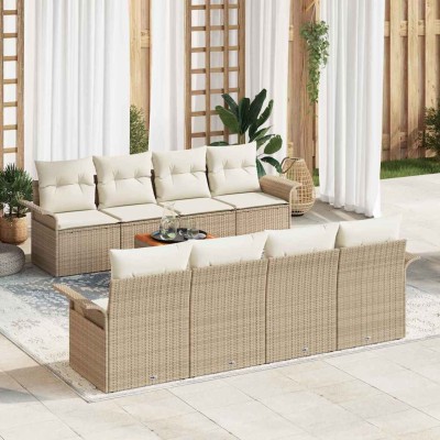 Conjunto de sofá de jardín 9 pcs Beige Poliratán