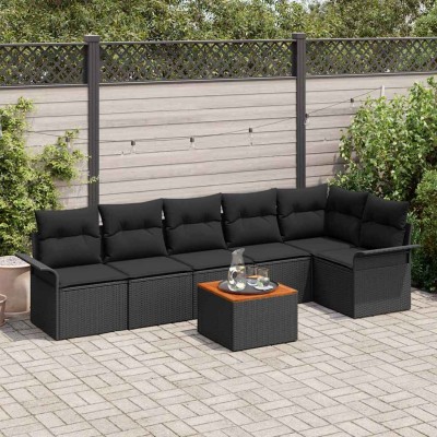 Conjunto de sofá de jardín 7 pcs Negro Poliratán