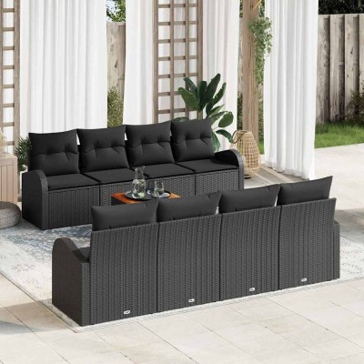 Conjunto de sofá de jardín 9 pcs Negro Poliratán