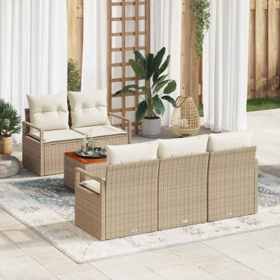 Conjunto de sofá de jardín con cojín 6 pcs Beige Poliratán