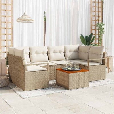 Conjunto de sofá de jardín con cojín 7 pcs Beige Poliratán