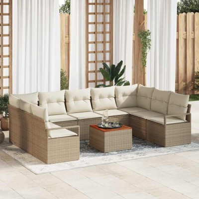 Conjunto de sofá de jardín con cojín 10 pcs Beige Poliratán