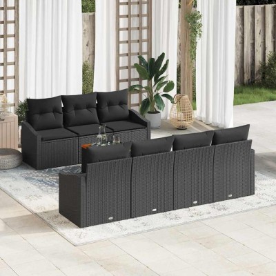 Conjunto de sofá de jardín con cojín 8 pcs Negro Poliratán