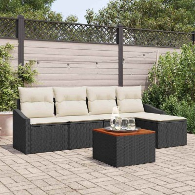 Conjunto de sofá de jardín con cojín 6 pcs Negro Poliratán