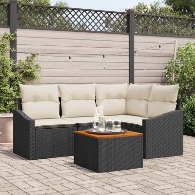 Conjunto de sofá de jardín con cojín 5 pcs Negro Poliratán