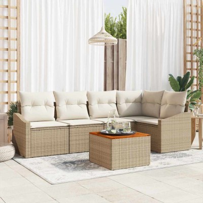 Conjunto de sofá de jardín con cojín 6 pcs Beige Poliratán