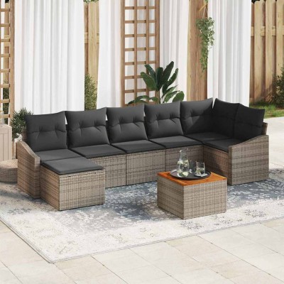 Conjunto de sofá de jardín con cojín 8 pcs Gris Poliratán