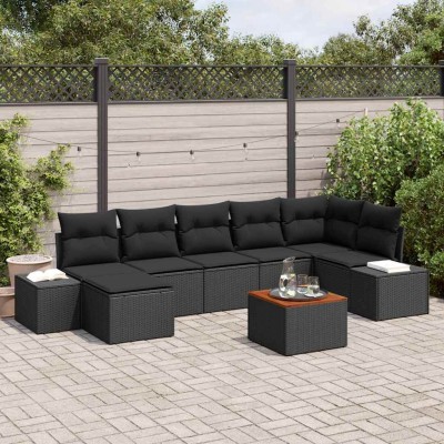 Conjunto de sofá de jardín con cojín 8 pcs Negro Poliratán