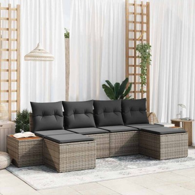 Conjunto de sofá de jardín con cojín 6 pcs Gris Poliratán