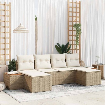 Conjunto de sofá de jardín con cojín 6 pcs Beige Poliratán
