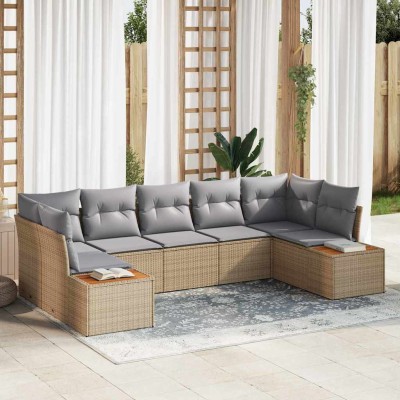 Conjunto de sofá de jardín con cojín 7 pcs Beige Poliratán