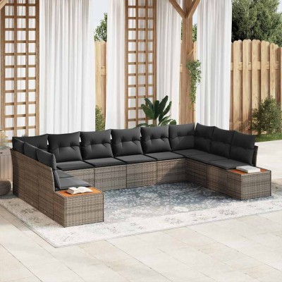 Conjunto de sofá de jardín con cojín 10 pcs Gris Poliratán