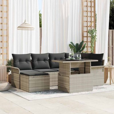 Conjunto de sofá de jardín con cojín 7 pcs Gris claro Poliratán