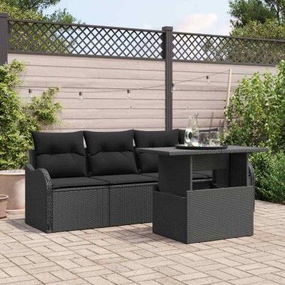 Conjunto de sofá de jardín con cojín 5 pcs Negro Poliratán