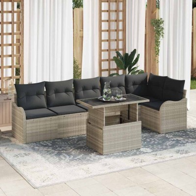 Conjunto de sofá de jardín con cojín 7 pcs Gris claro Poliratán