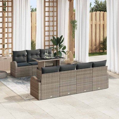 Conjunto de sofá de jardín con cojín 8 pcs Gris Poliratán