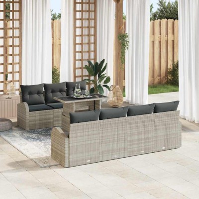 Conjunto de sofá de jardín con cojín 8 pcs Gris claro Poliratán