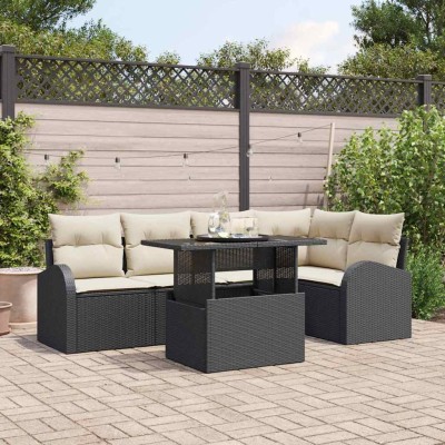 Conjunto de sofá de jardín 6 pcs Negro y crema 100 x 55 x 73 cm