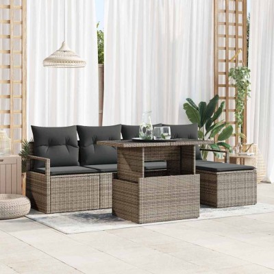 Conjunto de sofá de jardín con cojín 6 pcs Gris