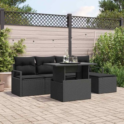Conjunto de sofá de jardín con cojín 6 pcs Negro