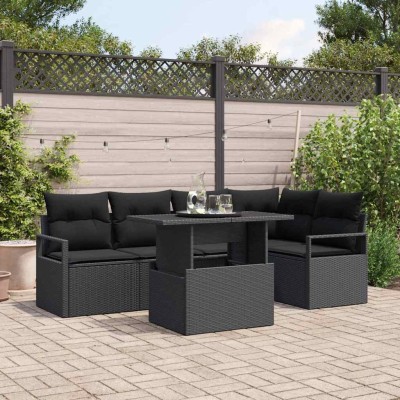 Conjunto de sofá de jardín Manual 6 pcs Negro 100 x 55 x 73 cm