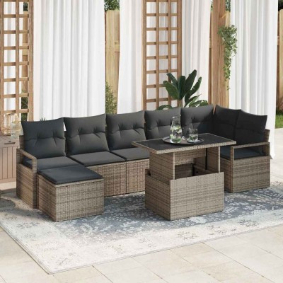 Conjunto de sofá de jardín con cojín 8 pcs Gris