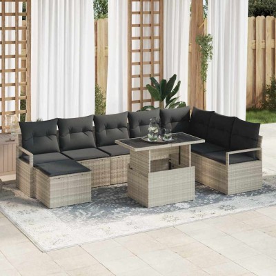 Conjunto de sofá de jardín con cojín 9 pcs Gris claro
