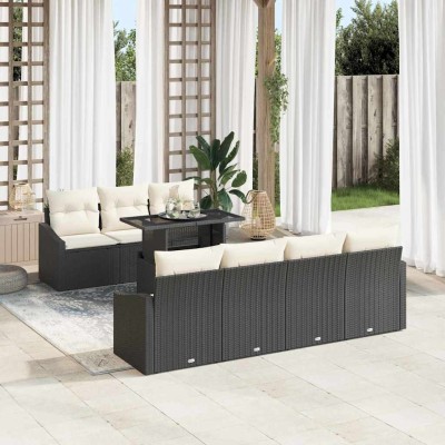 Conjunto de sofá de jardín 8 pcs Negro y crema 100 x 55 x 73 cm