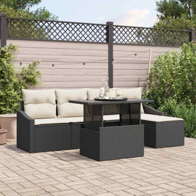 Conjunto de sofá de jardín con cojín 6 pcs Negro y crema