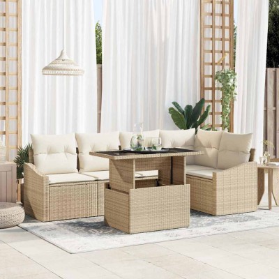 Conjunto de sofá de jardín 6 pcs beige y crema 100 x 55 x 73 cm